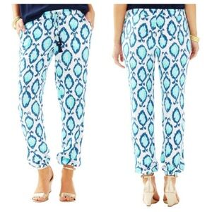 Lilly Pulitzer Teal & Navy Ikat-Print Jogger Pants